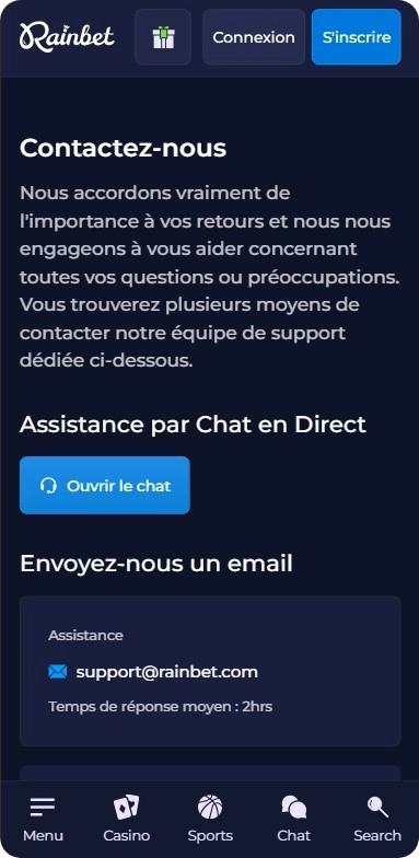 Rainbet contacts