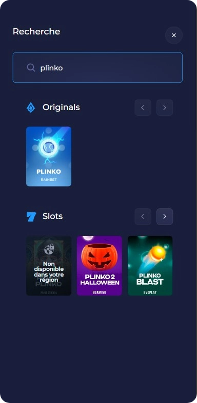 Rainbet jeux de recherche