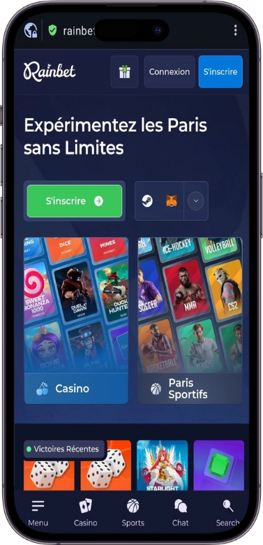 Rainbet page d'accueil
